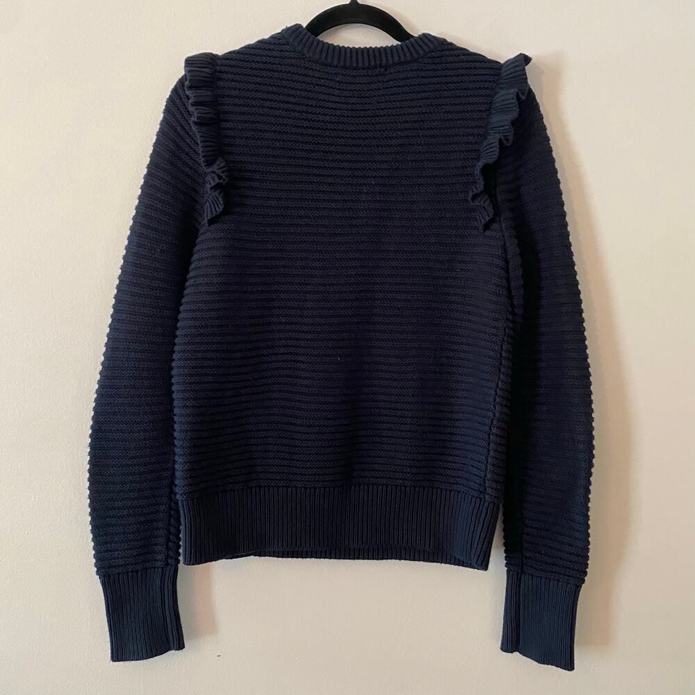 NWOT Banana Republic Navy Blue Ruffle Knit Pullover Sweater Cotton Blend Medium - Picture 6 of 9